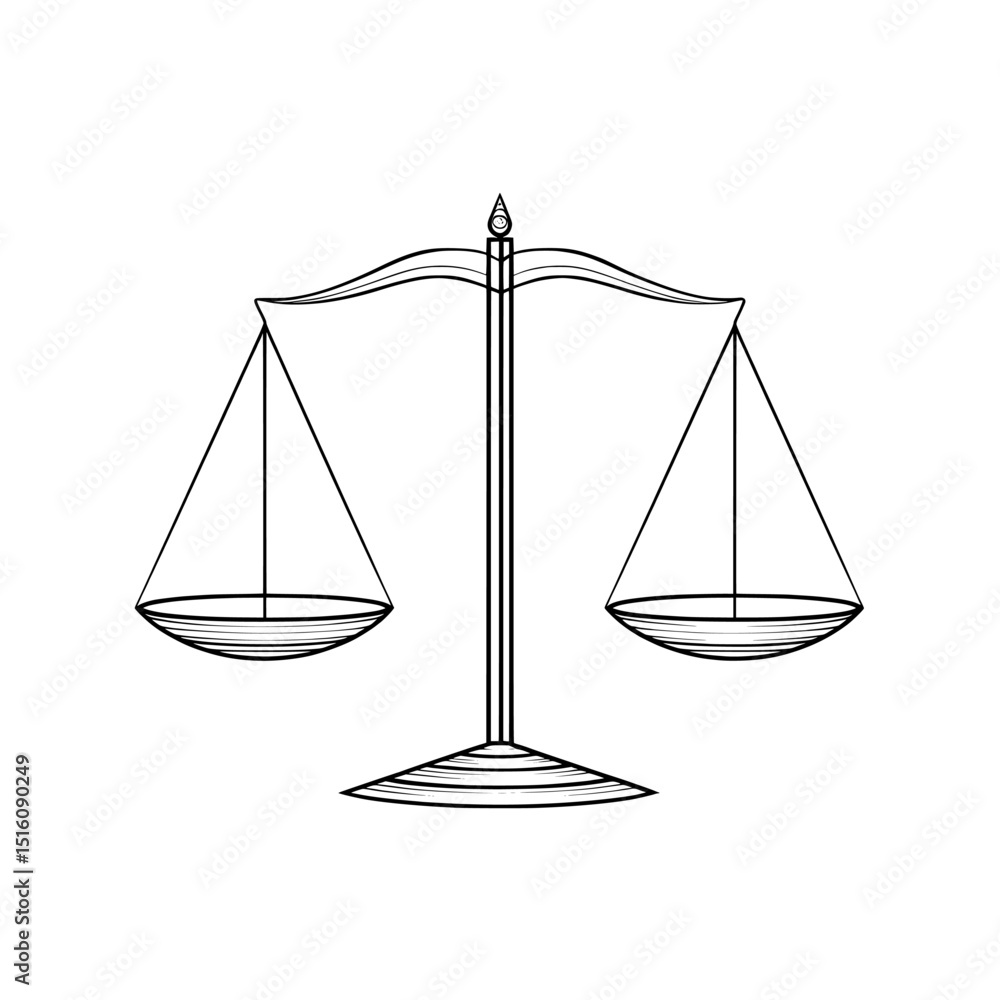 Poster a modern black line drawing of scales in a minimalistic style with a single simple line on a transpa
