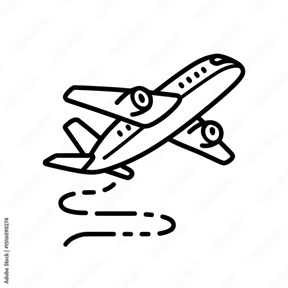 Poster a modern plane taking off is depicted in a minimalist black line drawing with a single simple line a
