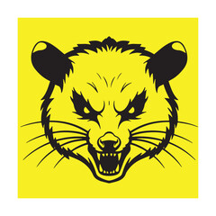 Fototapeta premium Bold black and yellow illustration of an angry raccoon head showing sharp teeth