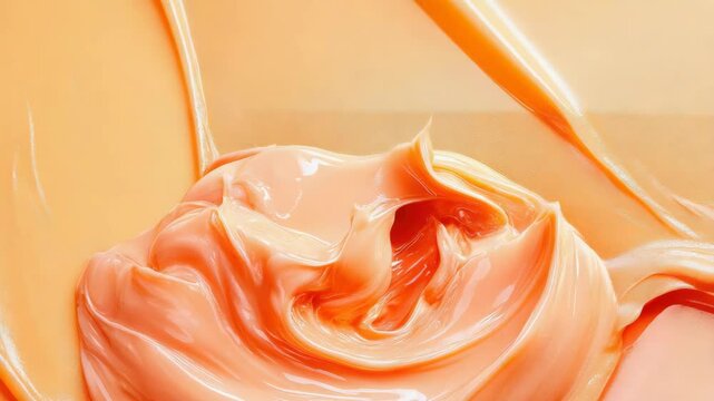 Smooth caramel cream swirls texture background. Caramel cream is delicious sweet treat. Use caramel cream image for food packaging design or culinary blog.