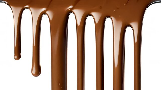 Melted Chocolate Dripping Down on White Screen Background in Slow Motion