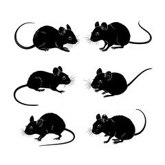 Isolated white background featuring a modern collection of silhouette mice designs