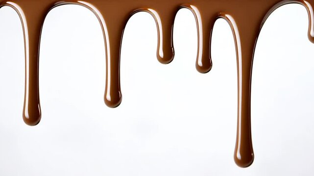 Melted Chocolate Dripping Down on White Screen Background in Slow Motion