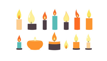 Candles set with flame fire vector icon collection
