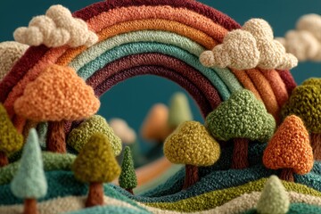 Colorful Craft: Textured Rainbow Landscape with Trees