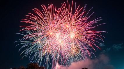Vibrant Firework Display Against Dark Night Sky for Event Promotions and Celebratory Media
