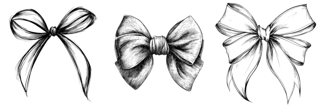 An illustration of a bow in black and white has been elegantly sketched for decoration