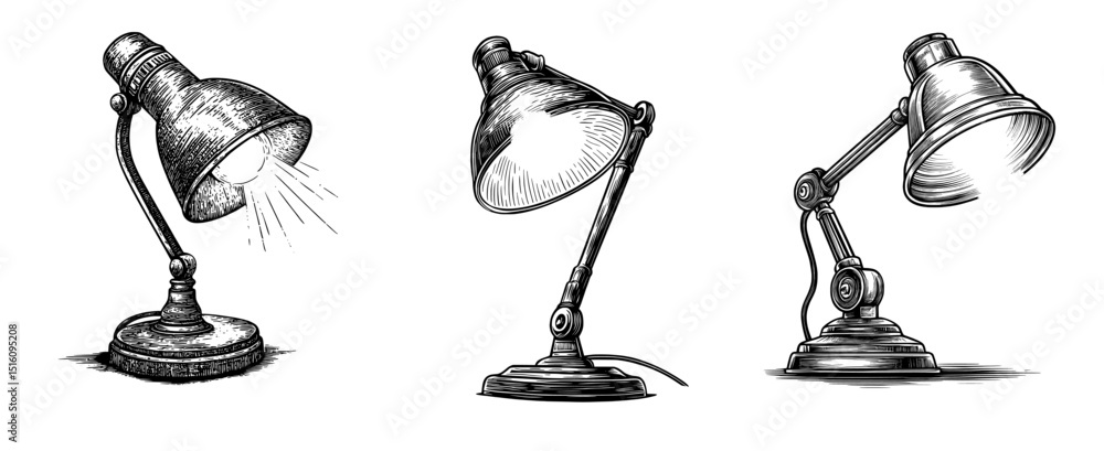 Poster modern illustration of a continuous line drawing desk lamp on the table isolated generated by ai in 