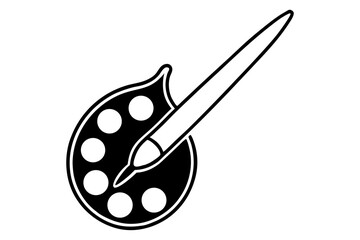 Brush and Palette vector silhouette illustration isolated on white background