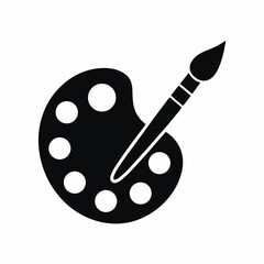 Brush and Palette vector silhouette illustration isolated on white background