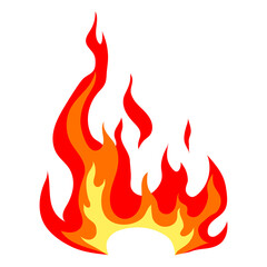 Illustration of stylized fire or flame. Burning red fire or bonfire.