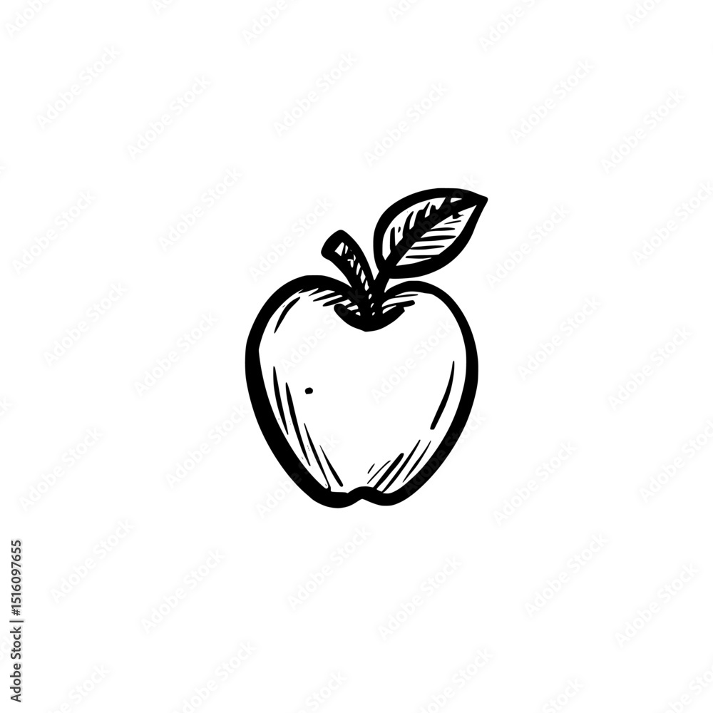 Poster the shape of an apple is depicted in a simple and iconic manner, with an outline that includes two l