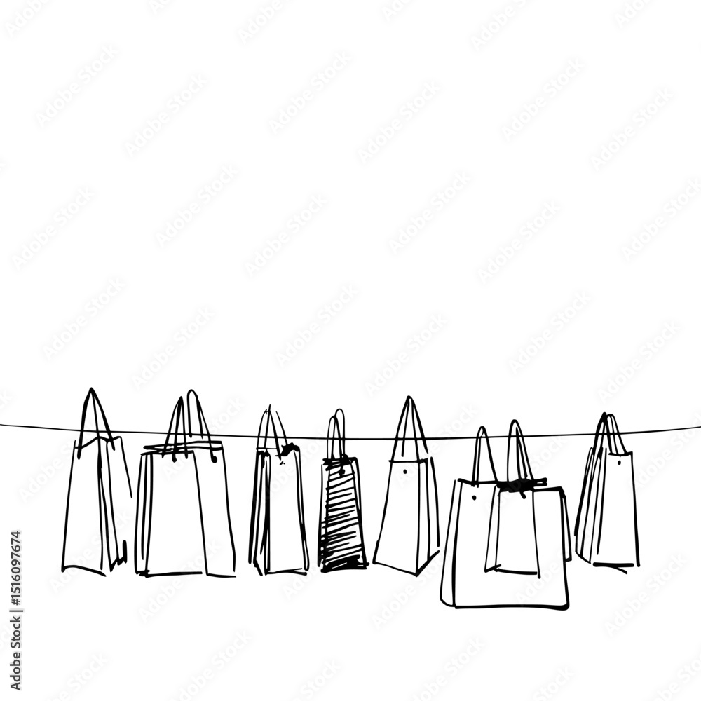 Poster various shopping bag styles are arranged in a line against a simple backdrop for display
