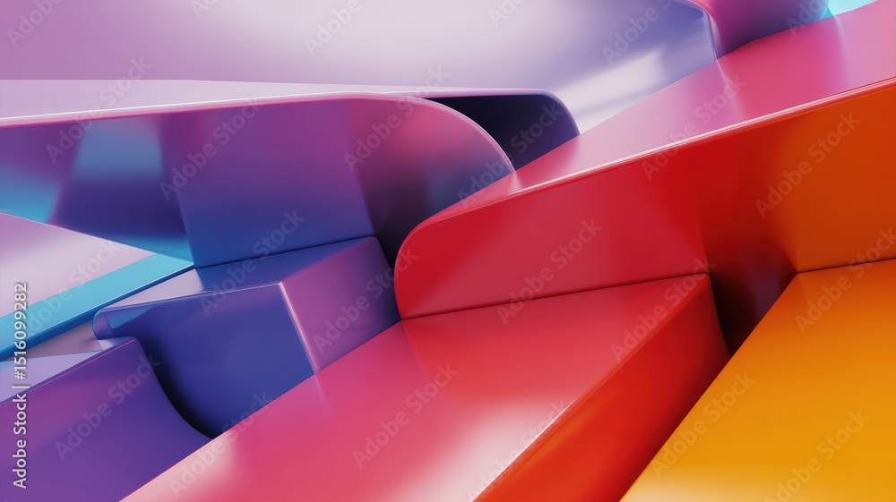 Aufkleber abstract colorful curved shapes intersecting with smooth surfaces and vibrant colors for modern desi