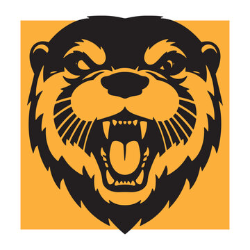 Fierce otter head mascot illustration vector design in black and gold color scheme