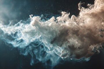 Subtle interplay of swirling liquid clouds against dark backdrop, creating abstract patterns and moody atmosphere with soft diffusion