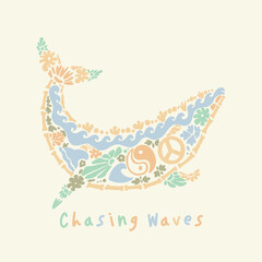 A creative Illustration of ocean objects forming a whale swimming in the sea perfect for marine life, ocean conservation, aquatic themed, summer themed, tshirt, stickers design 