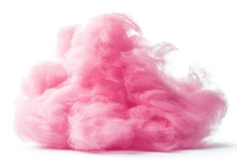 Fluffy pink cotton candy cloud against white background.  Fluffy, light, sweet, sugary, confectionery, cloud-like, pink, dessert, treat