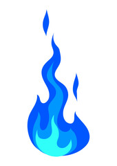 Illustration of stylized fire or flame. Burning blue magic fire or bonfire.