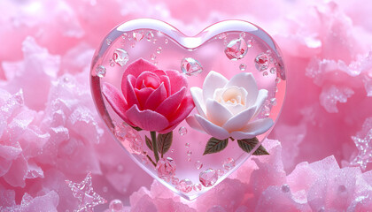 pink heart with pink and white flowers