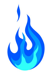 Illustration of stylized fire or flame. Burning blue magic fire or bonfire.