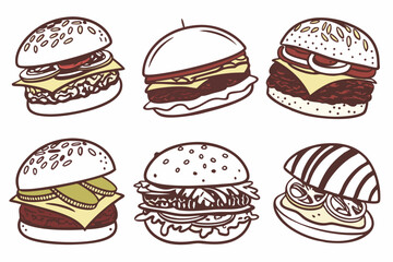 set of Burger vector silhouette illustration isolated on white background