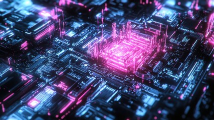 Quantum Computer Core with Glowing Energy Pulses