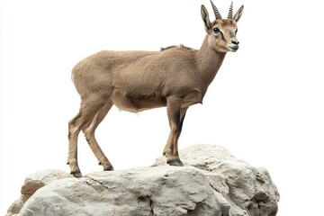 Naklejka premium Isolated Goral Standing a Rocky Outcrop on White Background