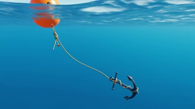 Happy buoy anchors joy in calm, clear blue ocean waters.