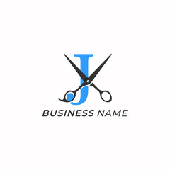 logo design creative letter J and scissors icon