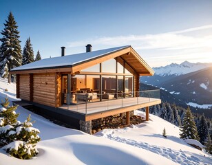 Mountain cabin in winter