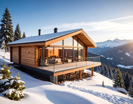 Mountain cabin in winter - Powered by Adobe