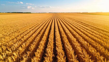 Beautiful aerial photography of golden wheat fields, well-maintained and healthy