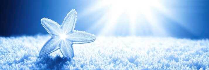 Winter's icy star, nestled in a blanket of snow, bathed in sunlight