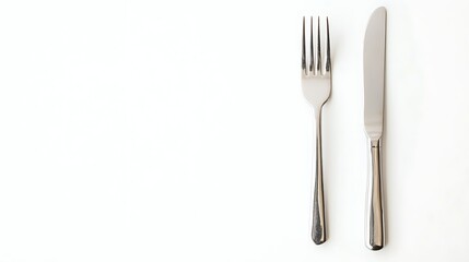 Elegant Silver Cutlery on Minimal White Background with Ample Copy Space on the Right