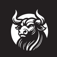 Minimalist Black and White Bull Vector Illustration