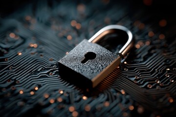 Padlock on Circuit Board Representing Cybersecurity