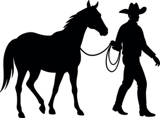 Obraz premium cowboy is riding on a horse silhouette vector illustration