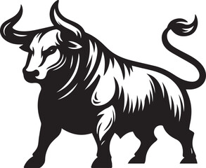 Minimalist Black and White Bull Vector Illustration