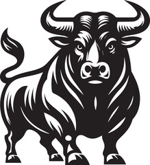 Minimalist Black and White Bull Vector Illustration