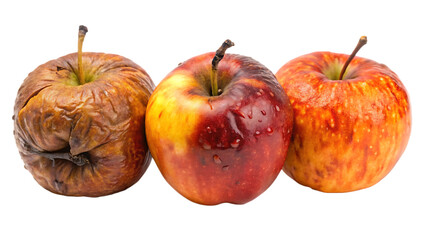 three rotten apple isolated on white background , PNG