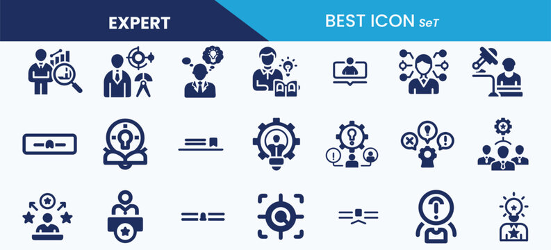 Best expert icon set collection. Talent, specific, qualification, thinking, consultant, experience and vector illustration.