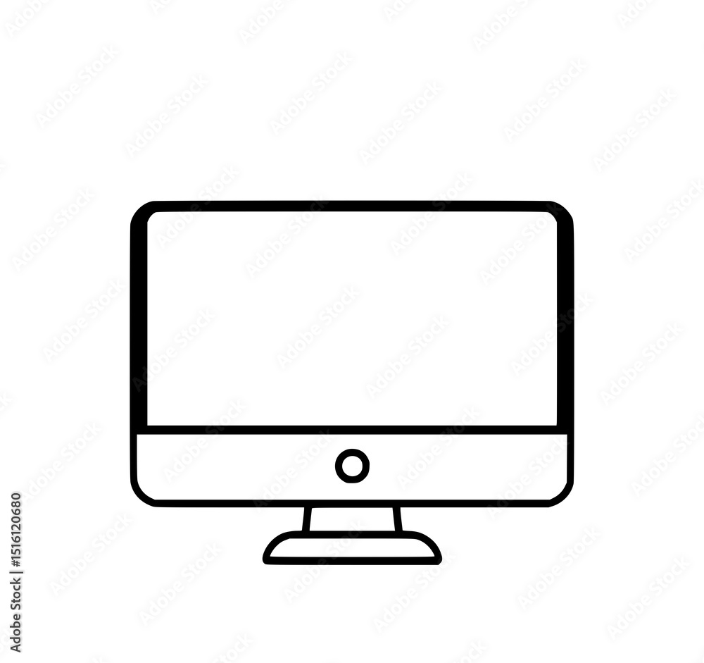 Fototapete simple computer monitor icon: a clean line art illustration of a desktop computer monitor, showcasin