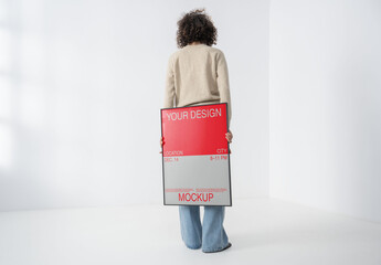 Mockup Of Woman Holding Customizable Poster