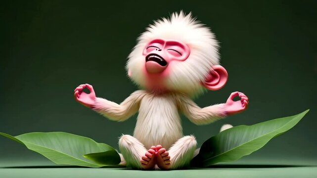 Adorable Cartoon Monkey Meditating A Serene 3D Render
