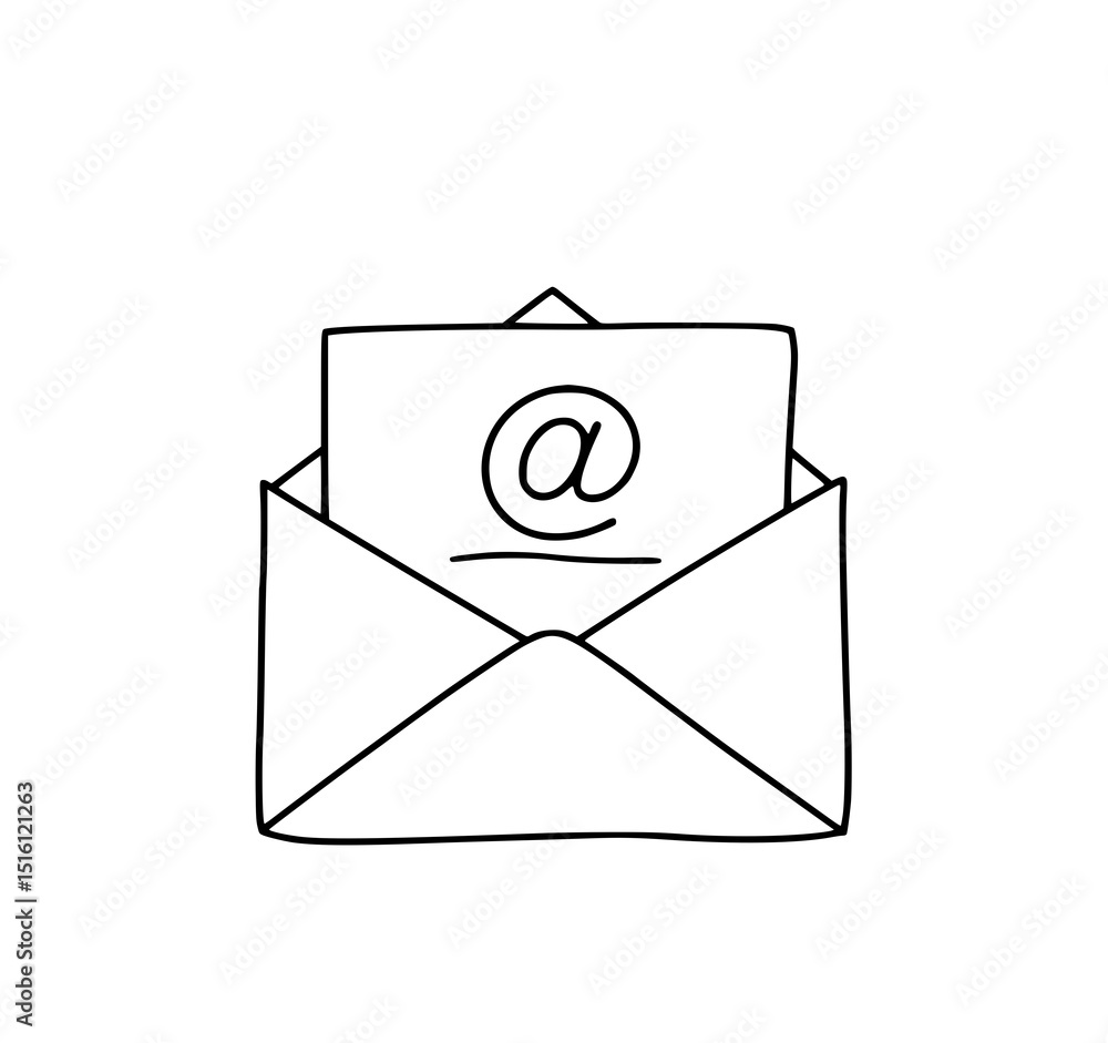Poster email envelope: a simple line art illustration depicts an opened envelope containing a message with 