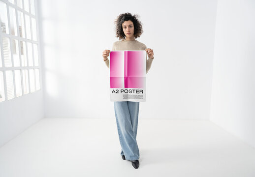Mockup Of Woman With Customizable A2 Poster