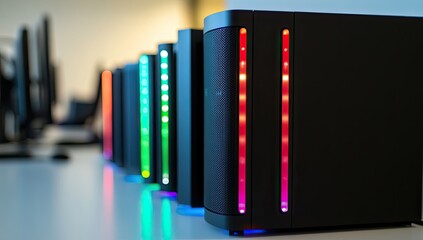 Fototapeta premium Colorful computer speakers line up
