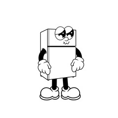 Retro character design of nervous refrigerator outline