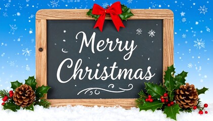 Merry Christmas chalkboard snow scene.